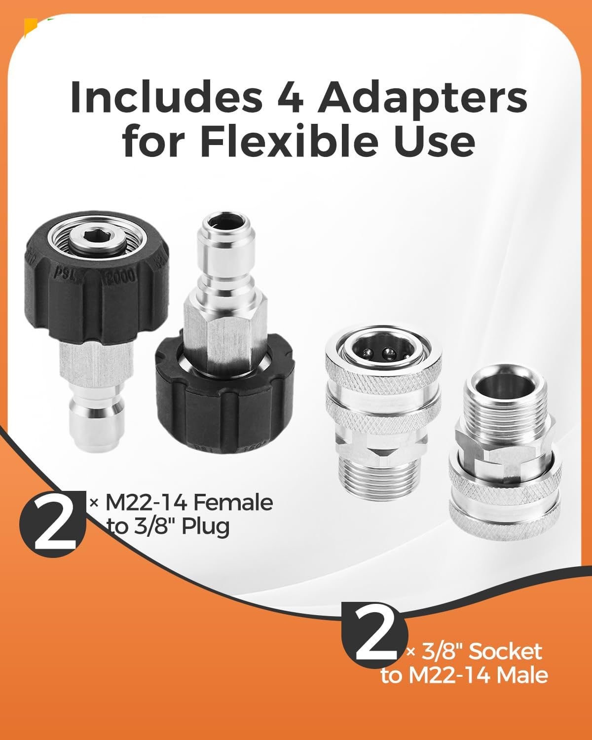 4Pack Pressure Washer Quick Connectors M22-14 mm 3/8″ Quick Release Adapters