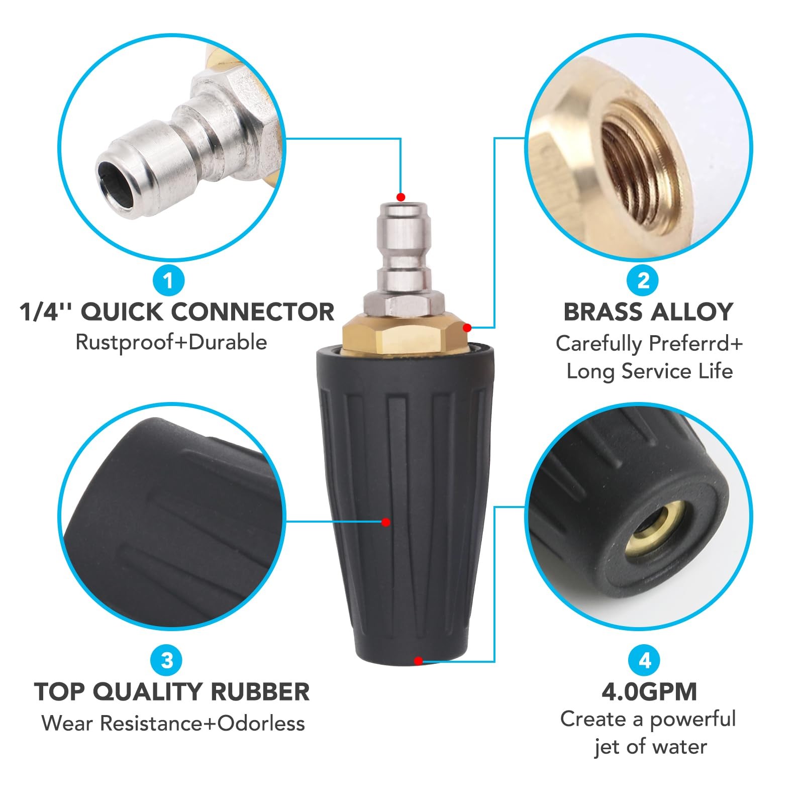 Pressure Washer Tips Turbo Nozzle 4000 PSI 360° Rotating Spray Turbo with 1/4…