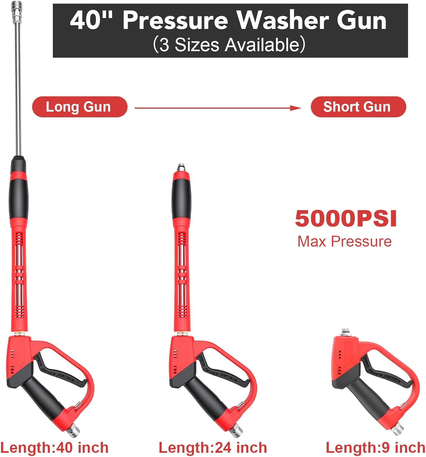 Pressure Washer Gun and Hose Kit, 3/8″ 50Ft Pressure Washer Hose with Pressure W