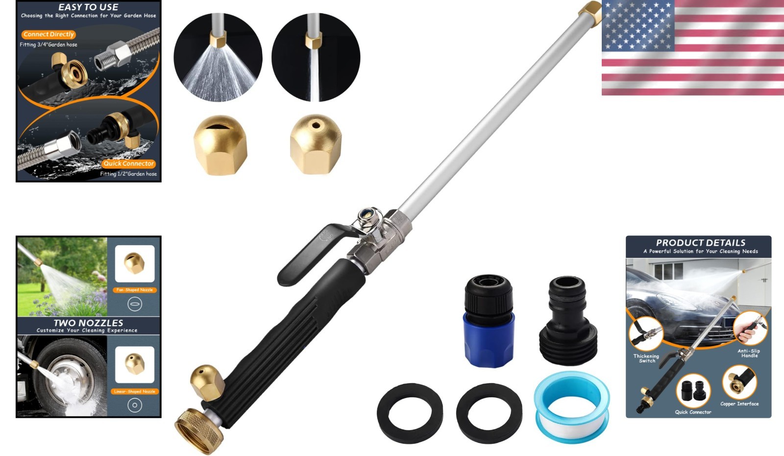 Upgraded Hydro Jet Garden Hose Wand, High Pressure Washer Tool