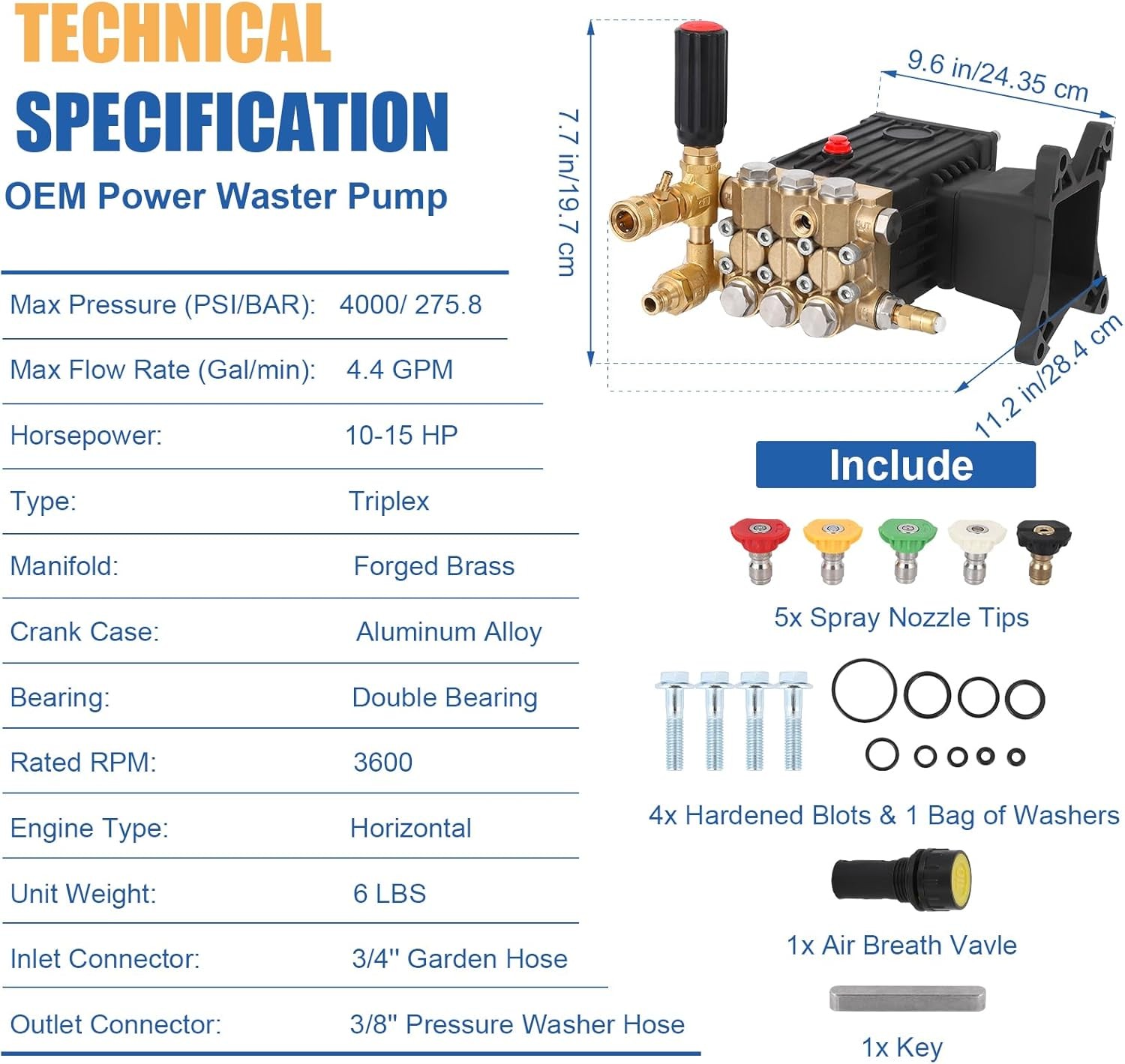 4000 PSI Pressure Power Washer Pump 4.0 GPM 1″ Hollow Shaft Water Pump New