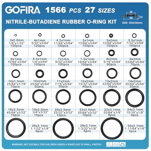 O-Ring O Rings Assortment Kit 1566Pcs 27 Sizes Nitrile Rubber 27 Size/1566 Pcs