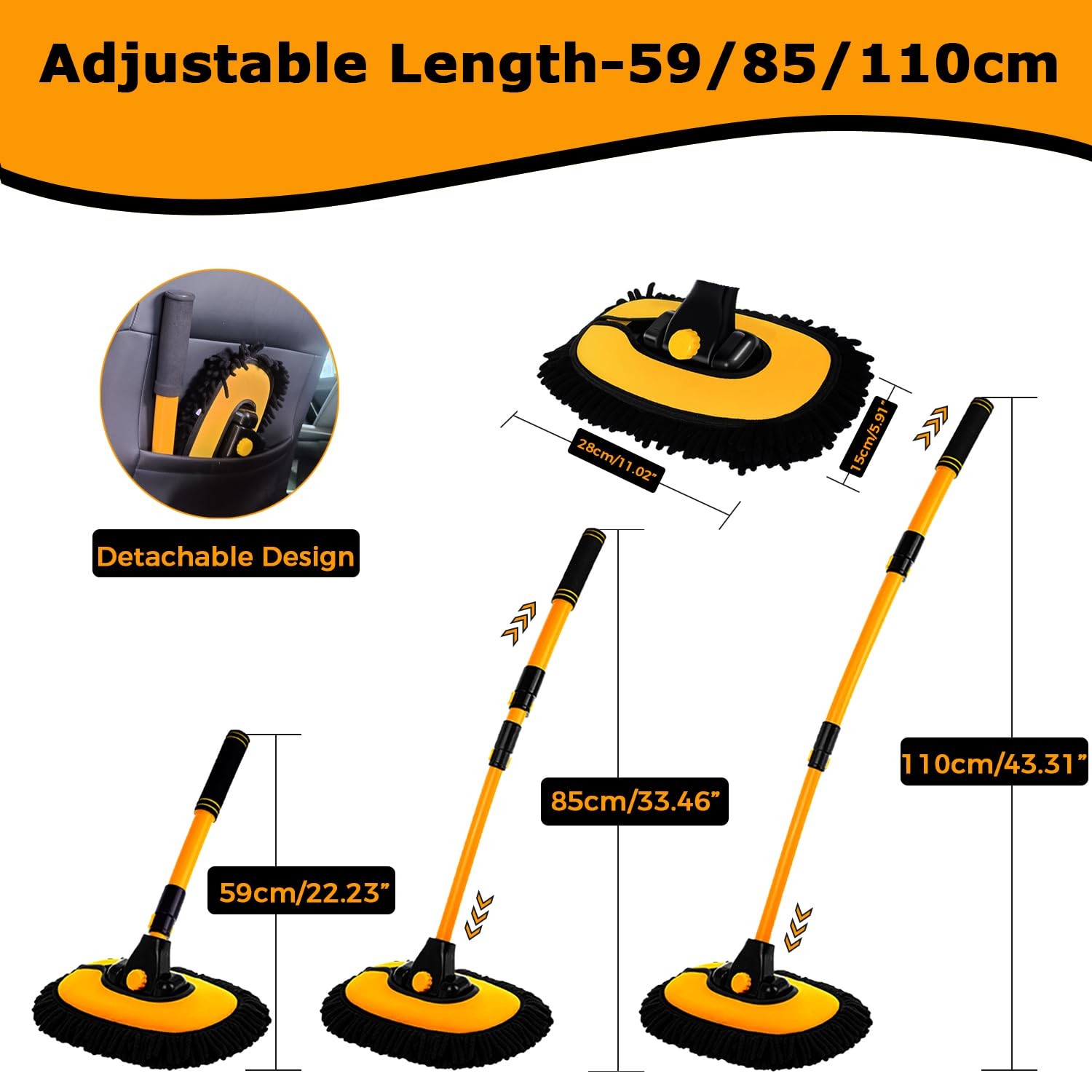 WillingHeart 15° Curved Car Wash Brush with Long Handle 43″ Large, Yellow