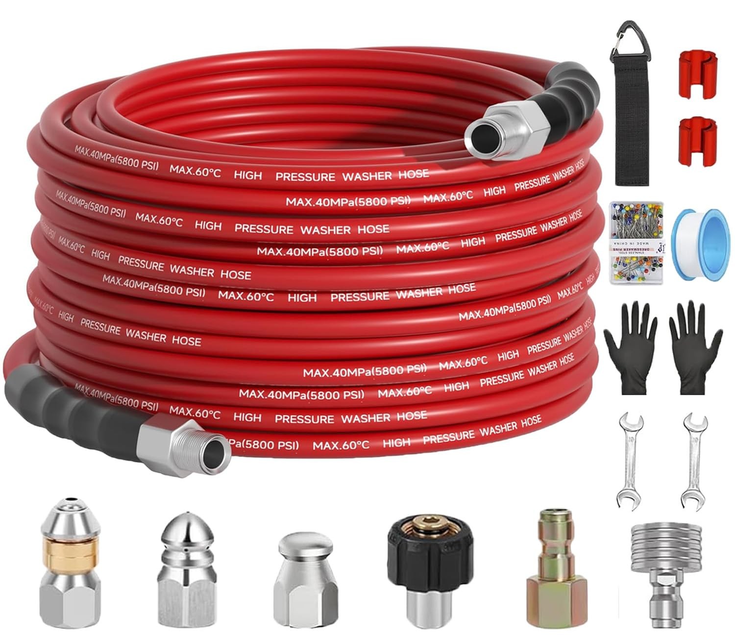 50FT Sewer Jetter Kit for Pressure Washer 5800PSI,1/4″ NPT Drain Jetter Hose …