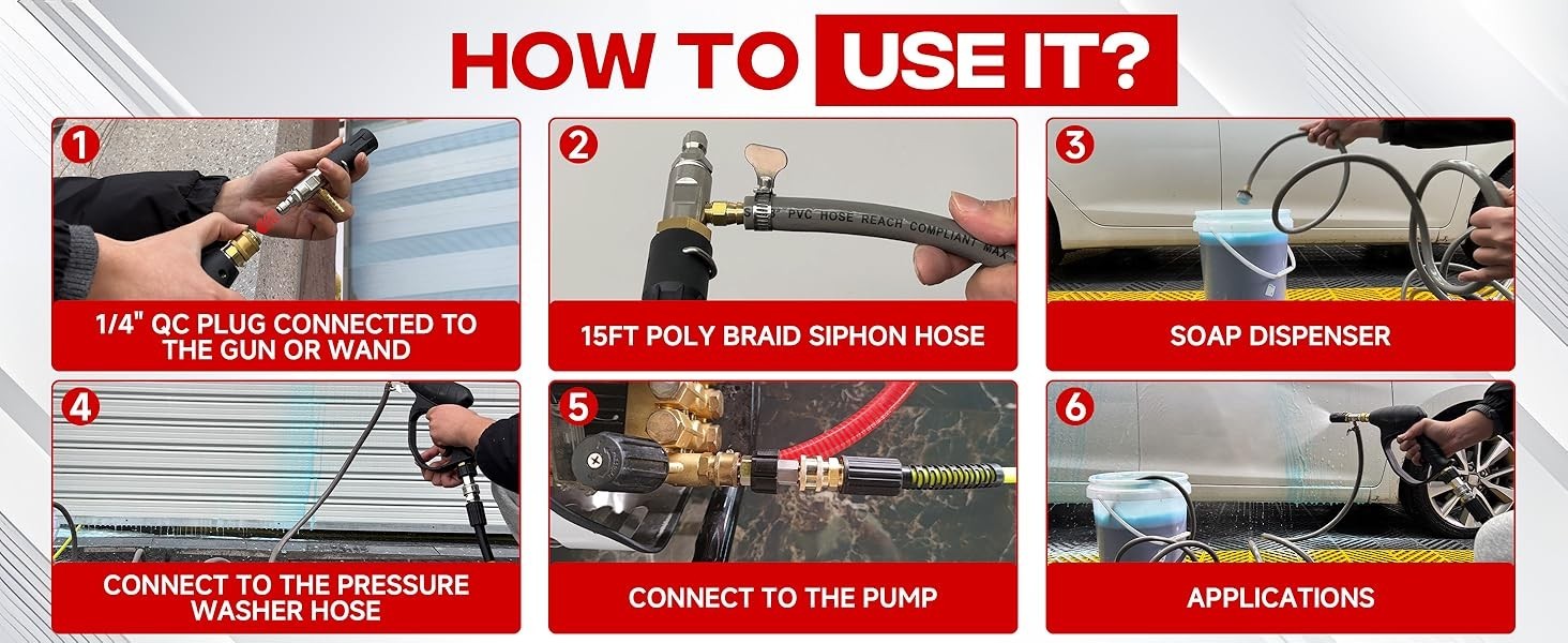 Long-Range Chemical Injection for Pressure Washer, Injector Nozzle Kit, 4000 PSI