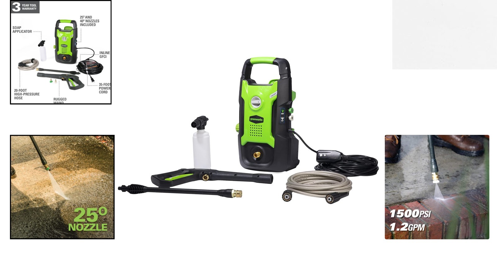 Lightweight 1500 PSI 1.2 GPM Pressure Washer – Versatile Hand-Carry Design
