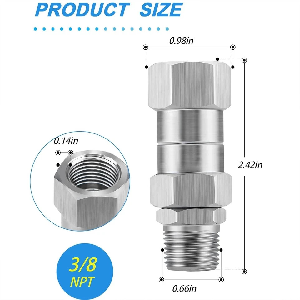 2 PACK Pressure Washer Swivel 3/8″ NPT Stainless Steel, 360° Rotating Kink Free