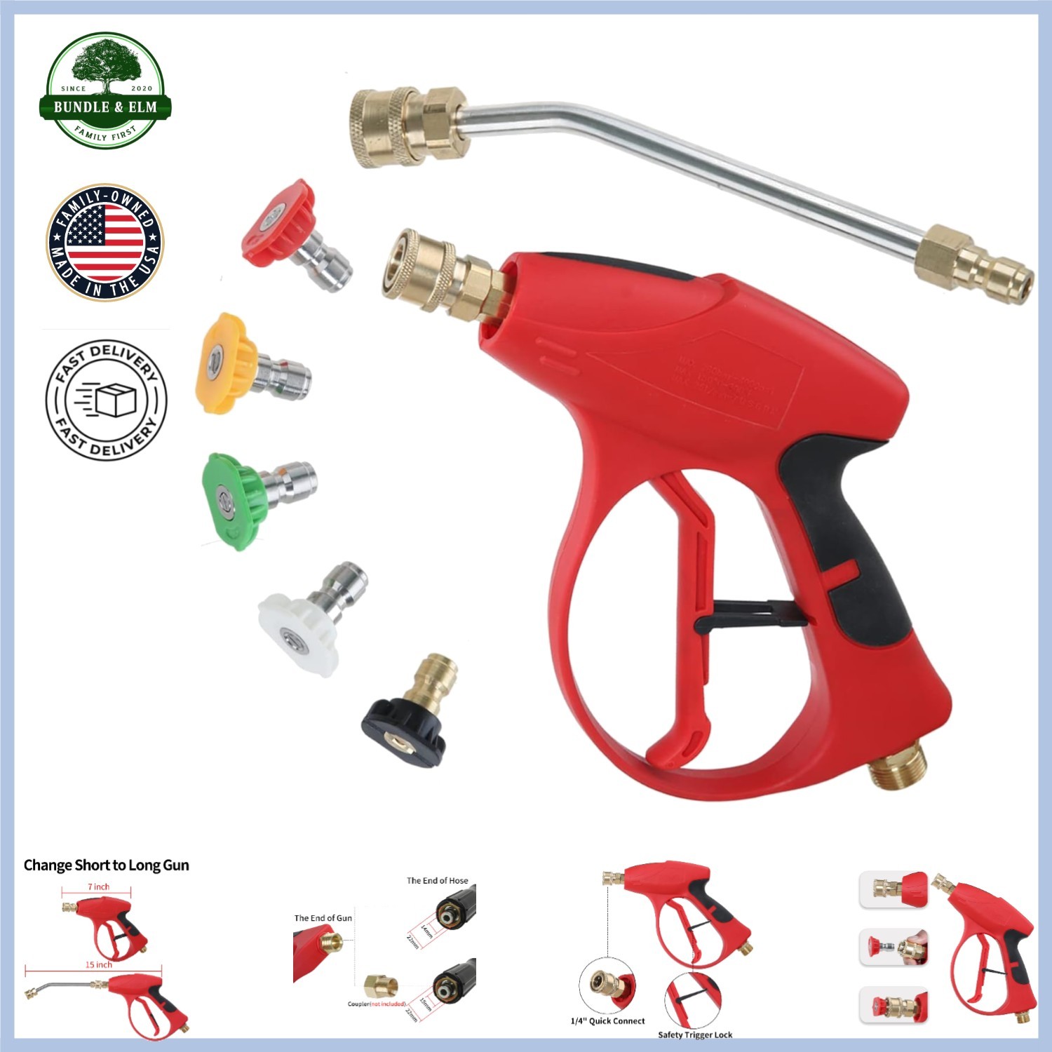 3000 PSI High Pressure Washer Gun with Extension Wand and Safety Locking Feature