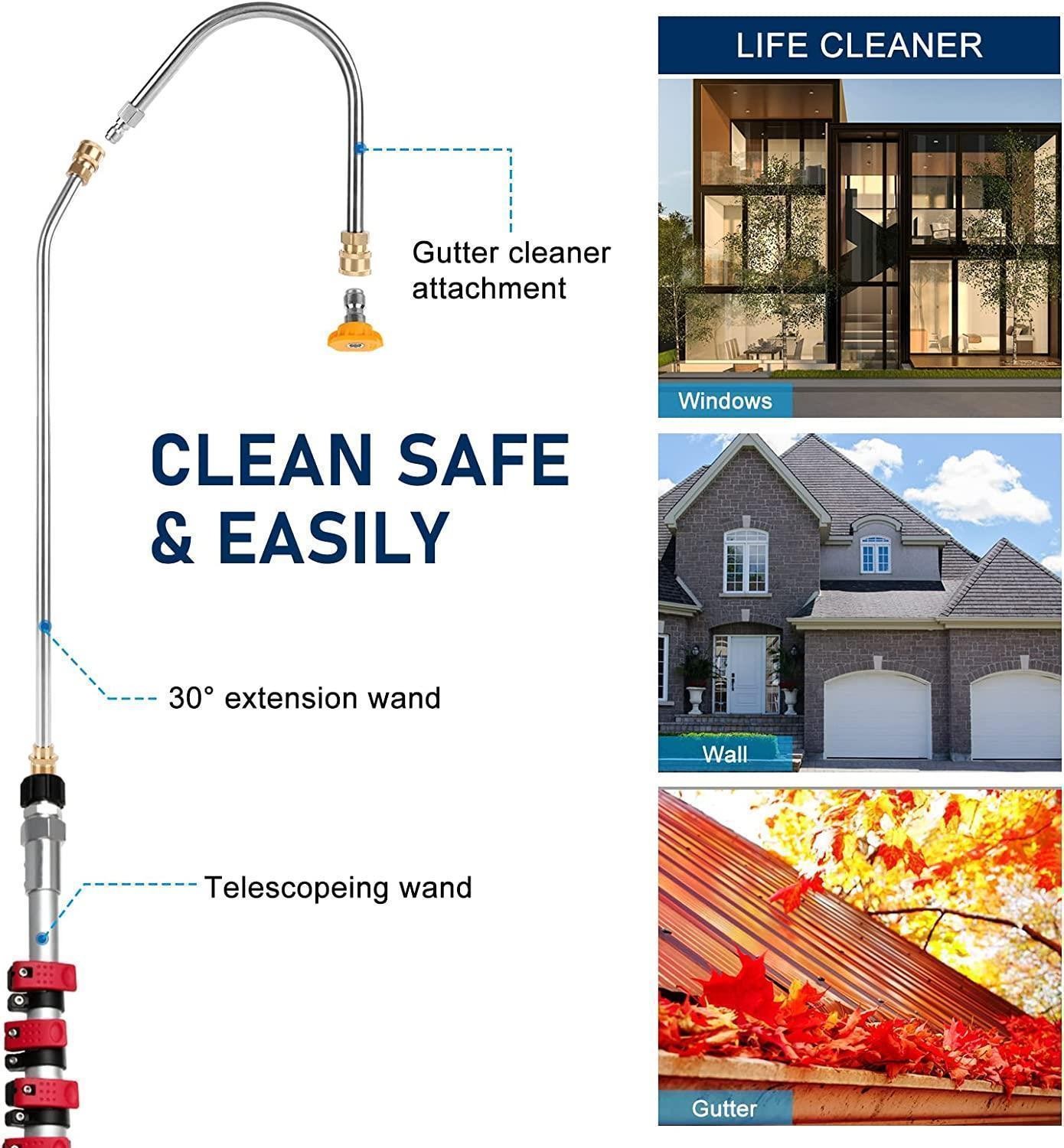 5~24FT Telescoping Pressure Washer Wand 4000PSI with 2 Extension Wand Portable