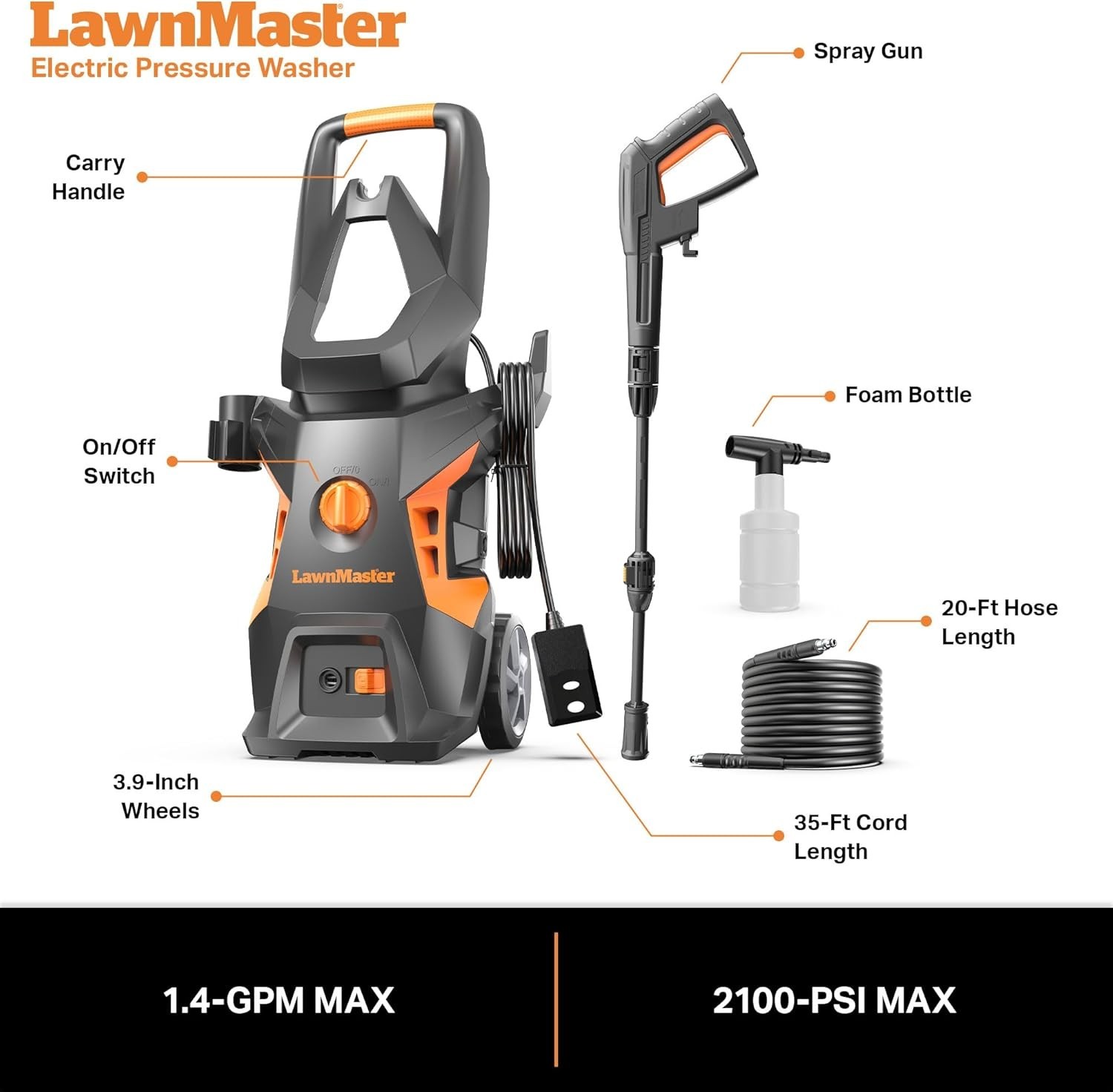 Lightweight Electric Pressure Washer 1.4 GPM – Ideal for Car & Patio Cleaning