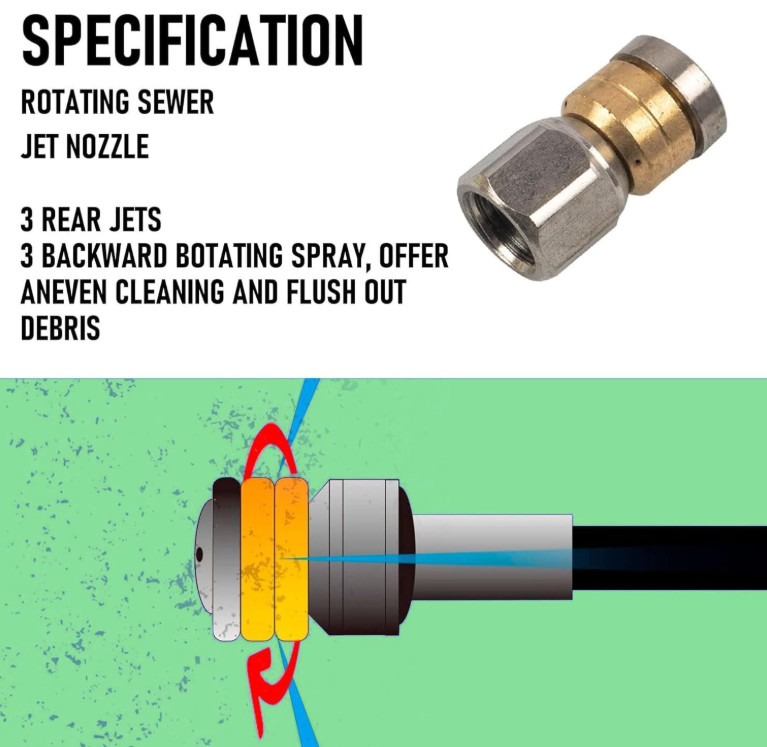 Manguera Desatascadora 45M para Hidrolavadora con Kit Completo de Limpieza