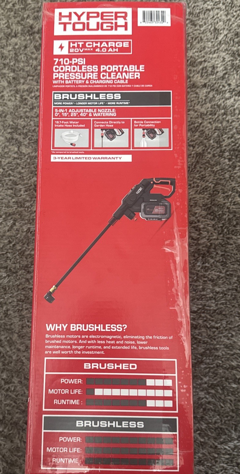 Hyper Tough 710 PSI 20V Brushless Cordless Porta Pressure Cleaner W/ 2nd Battery