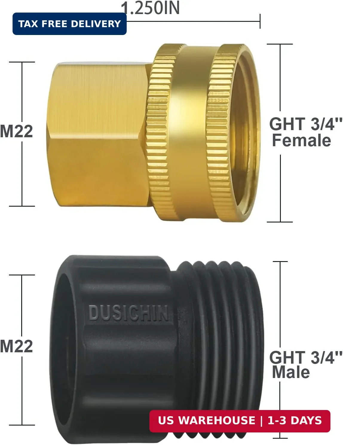 DUSICHIN Garden Hose Fitting Pressure Washer Gun to Water Hose Adapter, 3/4 INCH