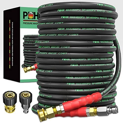 Pressure Washer Hose 100 ft 3/8 Inch Hot Cold Water 4800 PSI Quick Connect