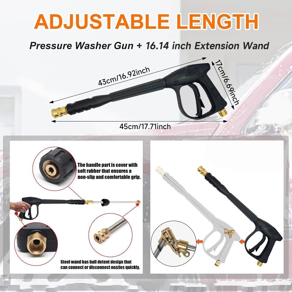 High Pressure Spray Gun Kit 4000PSI Power Washer Wand Lance Nozzle Hose