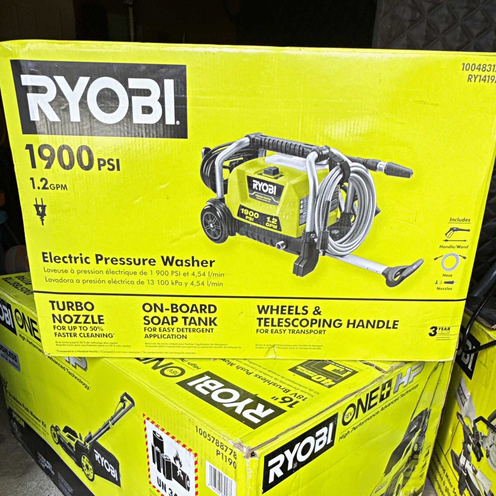 RYOBI 1900 PSI 1.2 GPM Corded Electric Pressure Washer Wheeled RY1419MT