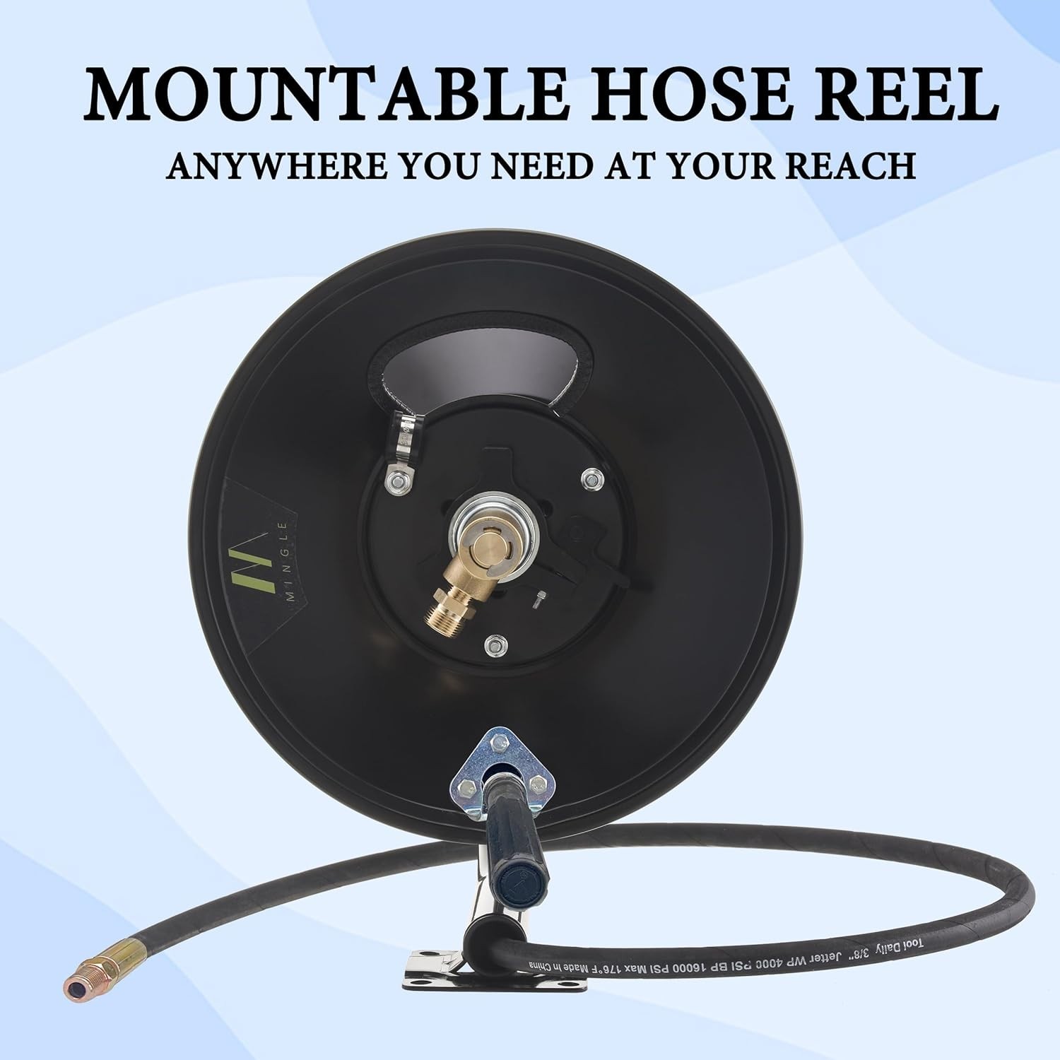 150ft Heavy Duty Pressure Washer Hose Reel with Manual Crank & Mounting Bracket
