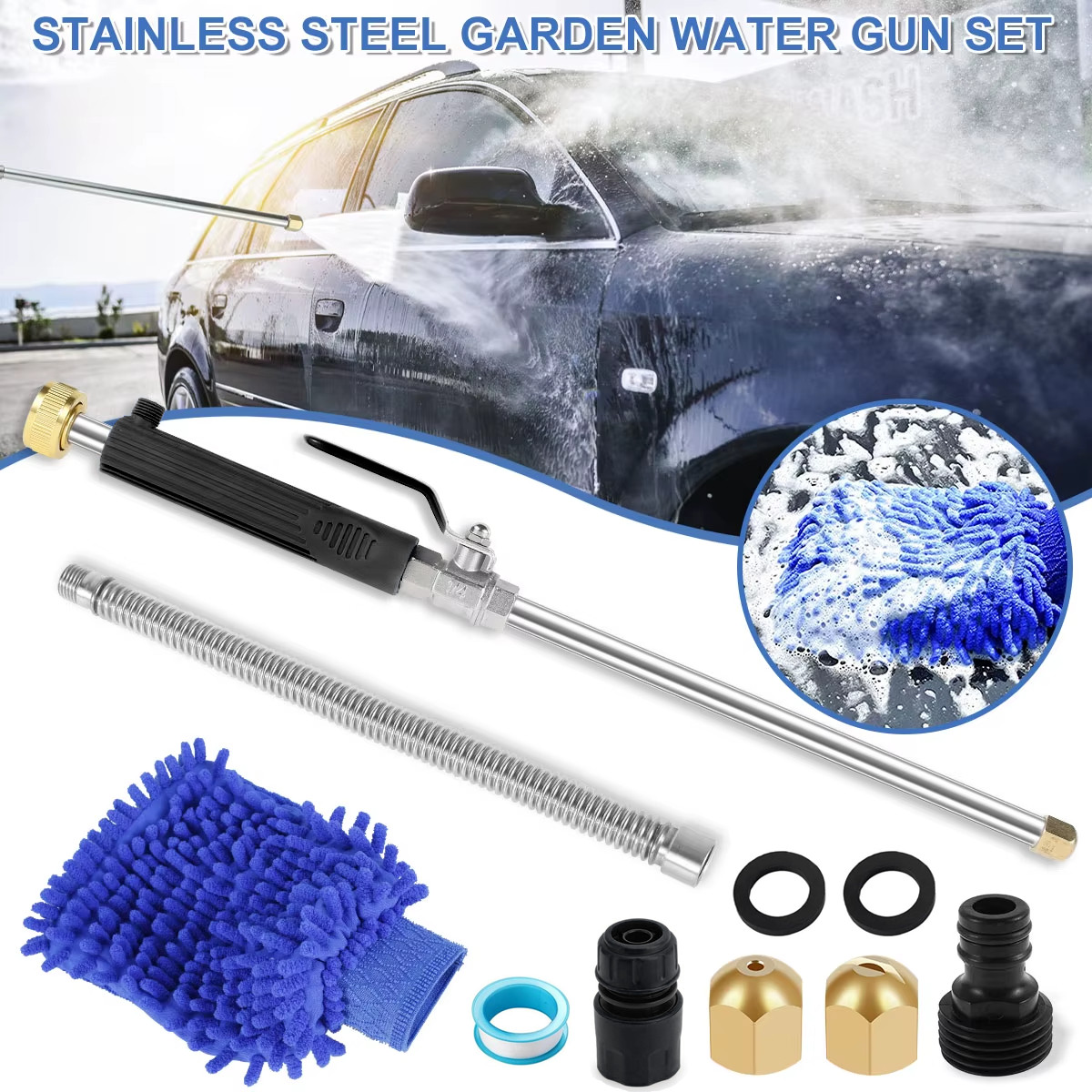 High Pressure Washer Gun with Flexible Extension Wand Hose Nozzle Cleaning Kit