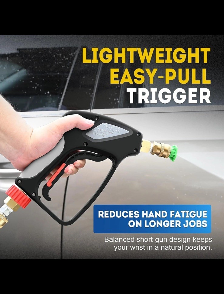 TOOLCY Pro Short Pressure Washer Gun 5000 PSI with 360° Swivel,3/8″ Quick Connec