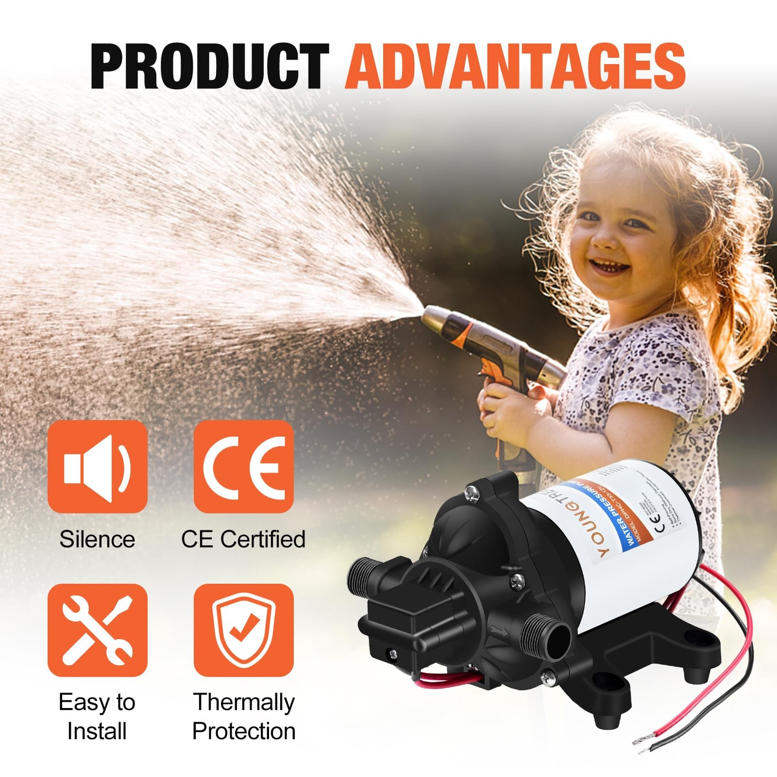 YOUNGTREE 12V DC RV Water Diaphragm Pump 3.5 GPM 45PSI, 12Volt Self-Priming F…