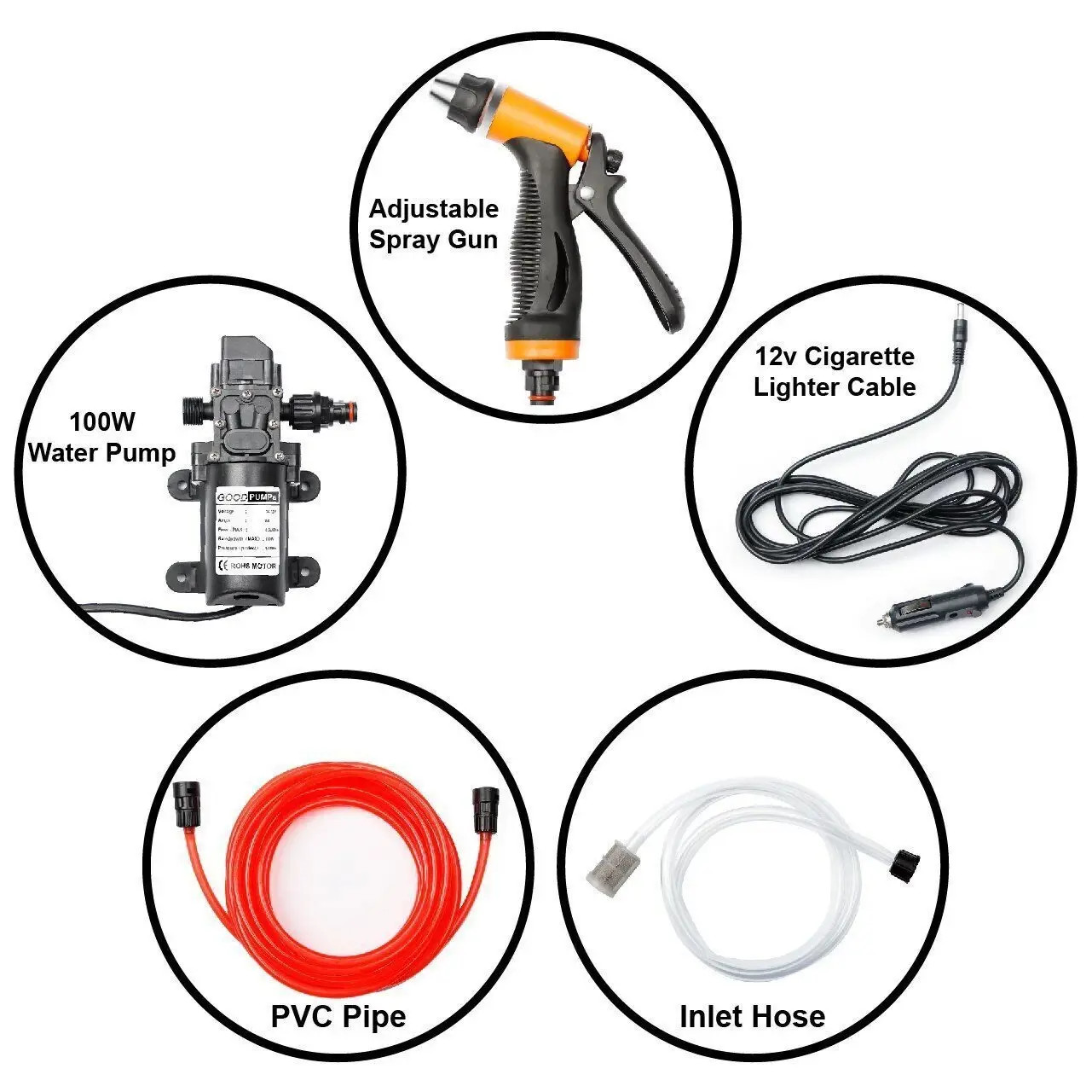 12V High Pressure Car Electric Washer Kit 130PSI Portable Self-Priming Wash Pump