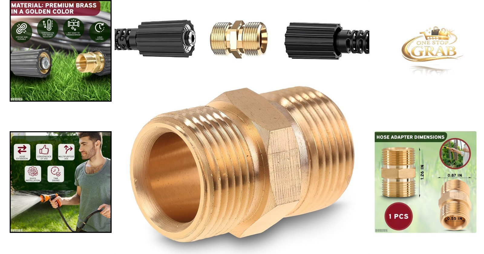 M22 14mm Brass Pressure Washer Hose Connector 4500 PSI Quick Connect