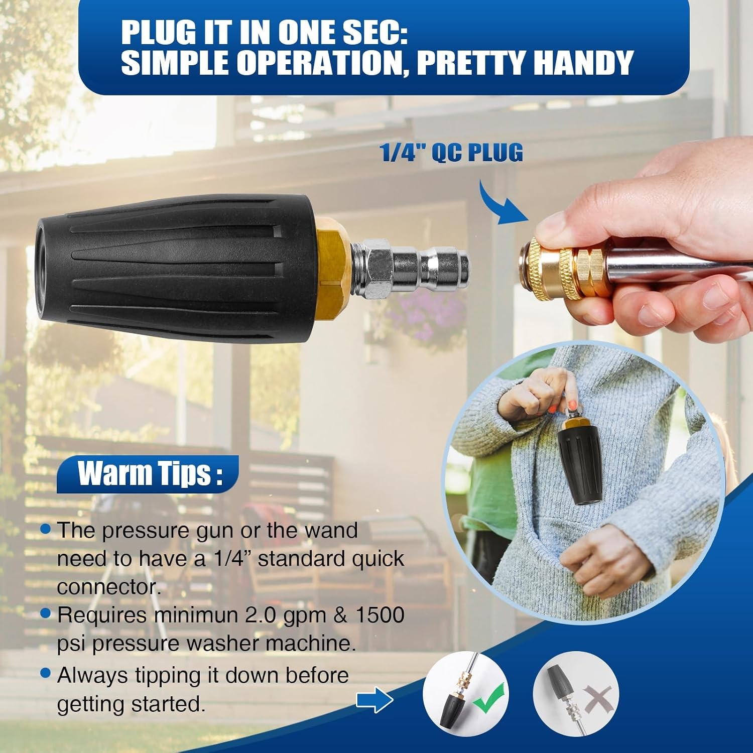 1/4″ High Pressure Washer Rotating Turbo Nozzle Spray Tip 4.0 GPM 4000PSI Quick