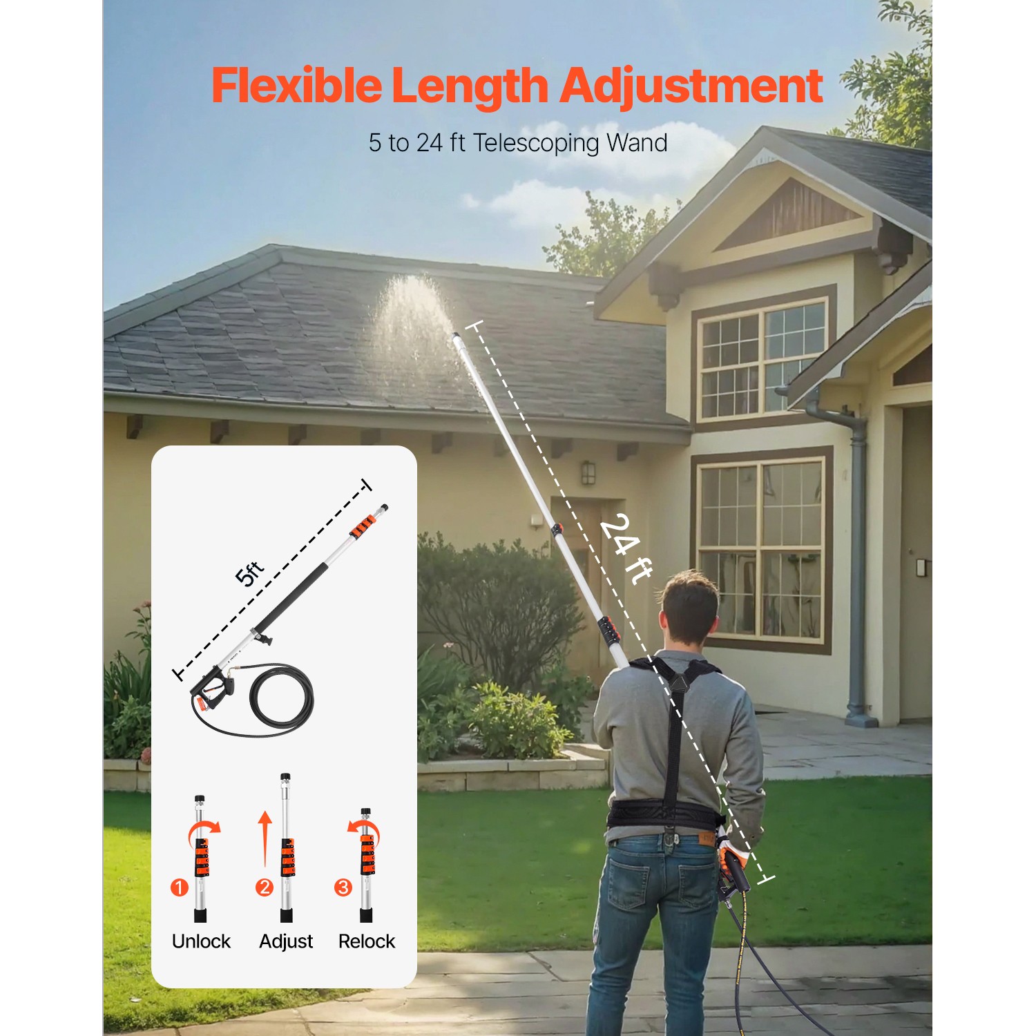 Pressure Washer Telescoping Wand 21 ft 4000 psi Telescopic Spray Wand 7 Nozzles
