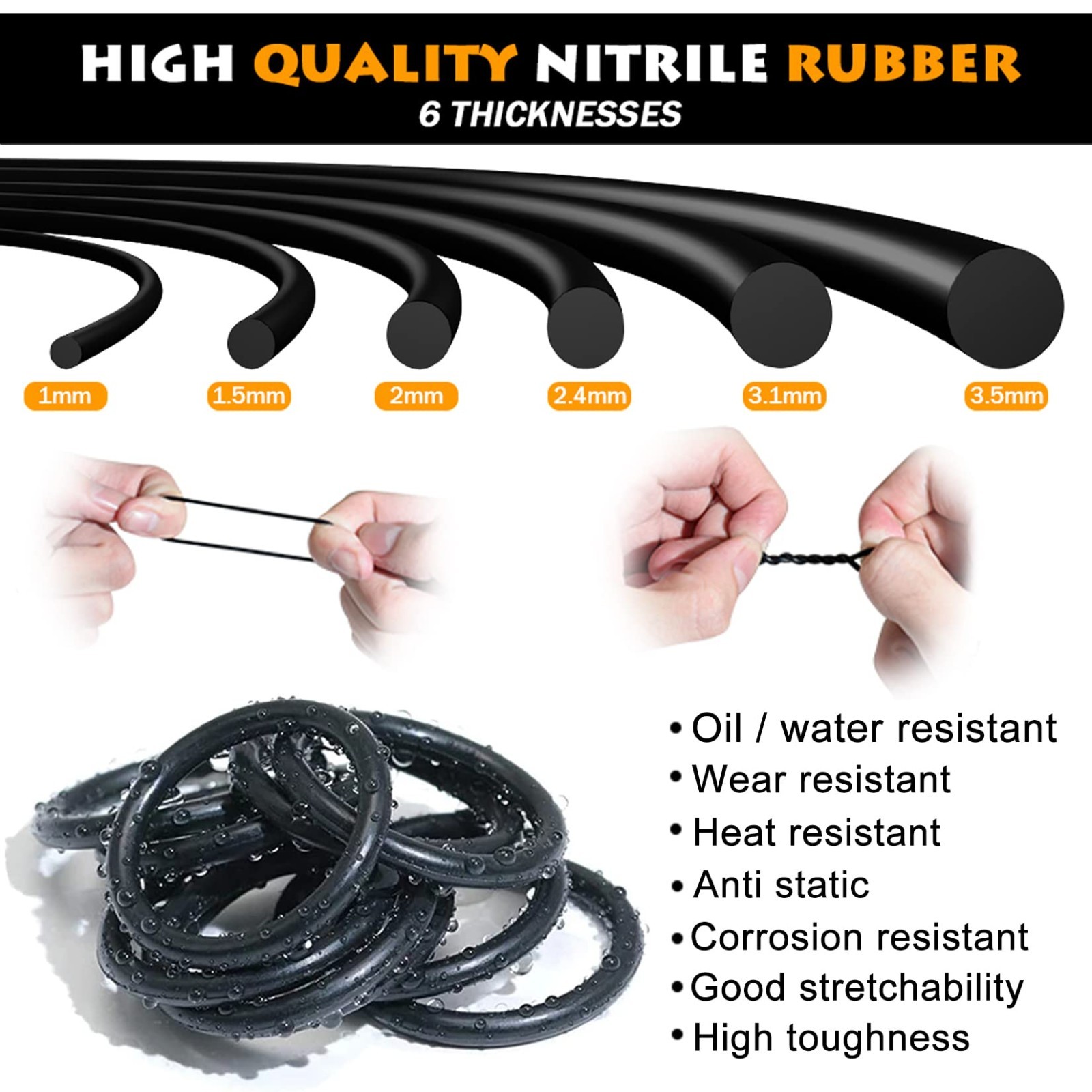 32 Size 1225Pcs Nitrile Rubber O-Ring Assortment Kit + 4 O-Ring Removers, Oil Re