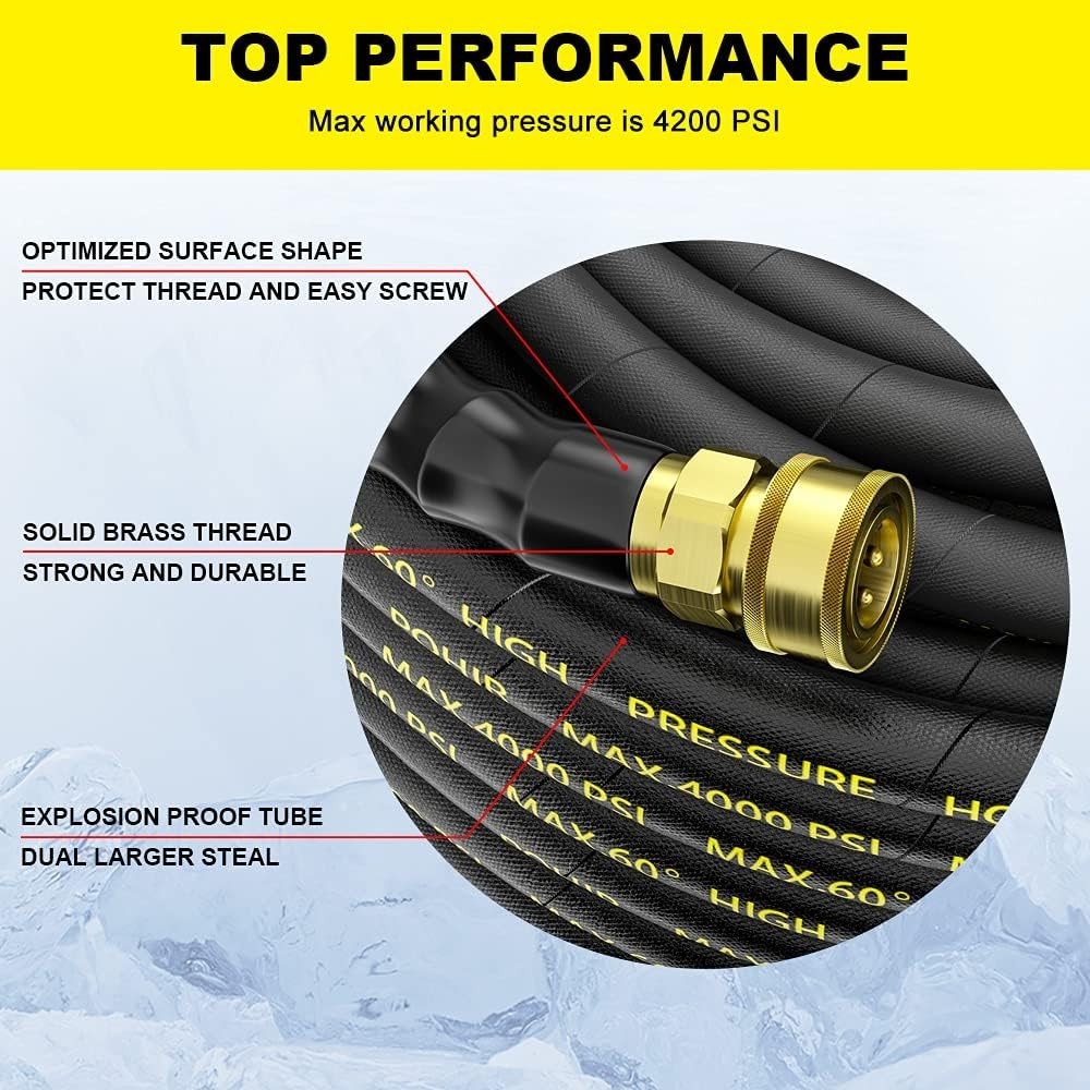 Lightweight 100FT Power Washer Hose, 3/8” Quick Connect, Compatible with M22