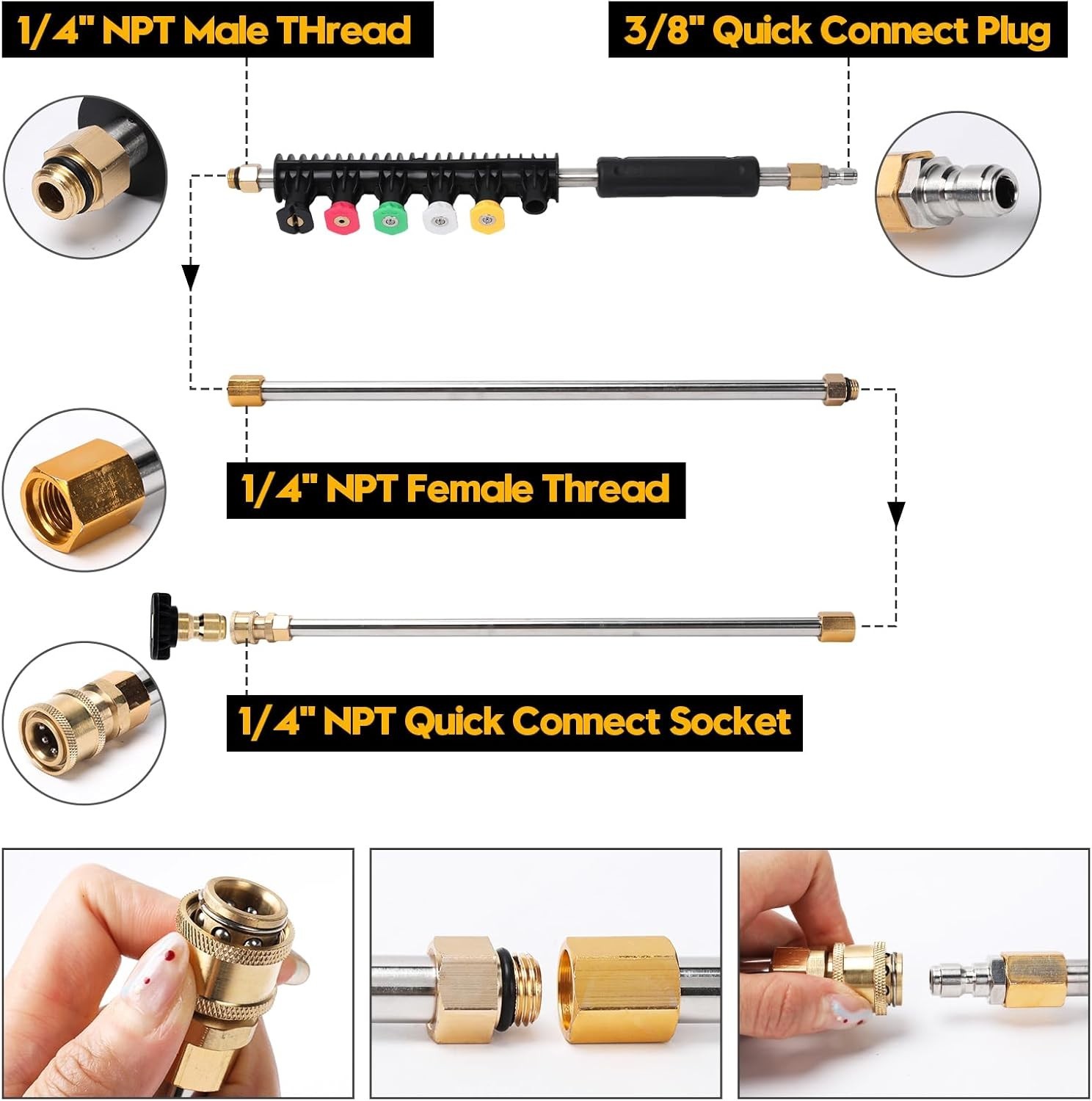 Versatile 9-Pack Pressure Washer Wands with Stainless Steel & 4000 PSI Capacity