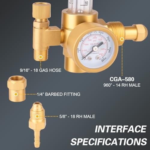 Argon CO2 Regulator with CGA-580 Inlet, 0-4000 PSI Gas Pressure Regulator for