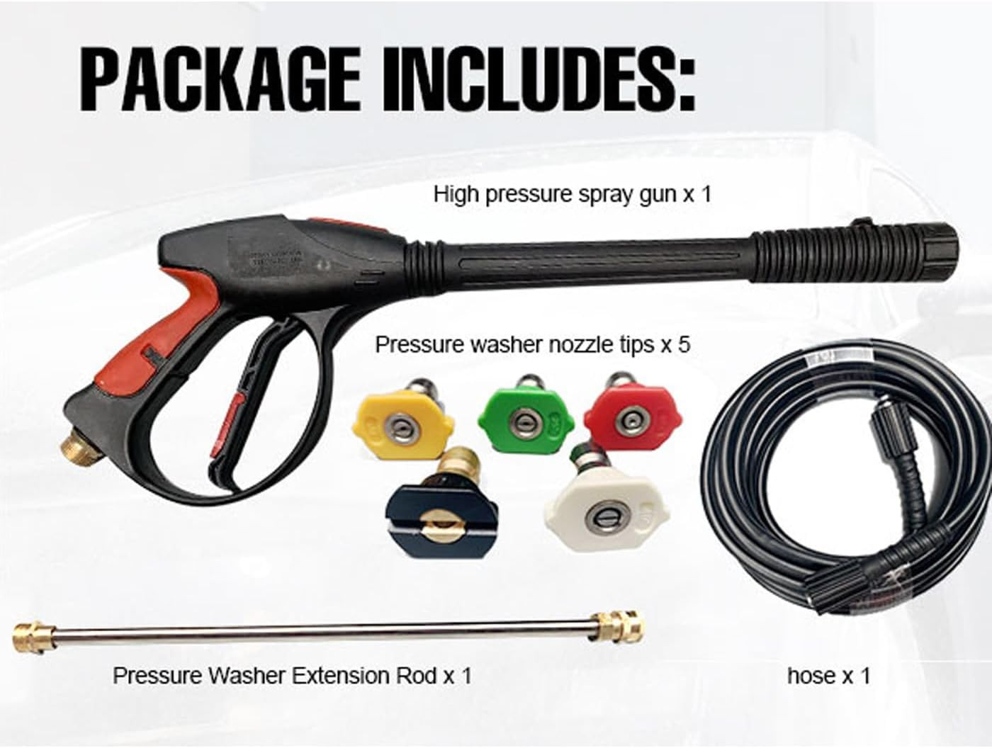 8-Part Pressure Washer Gun Replacement Kit, 5 Quick Connect Spray Nozzles, 3600P