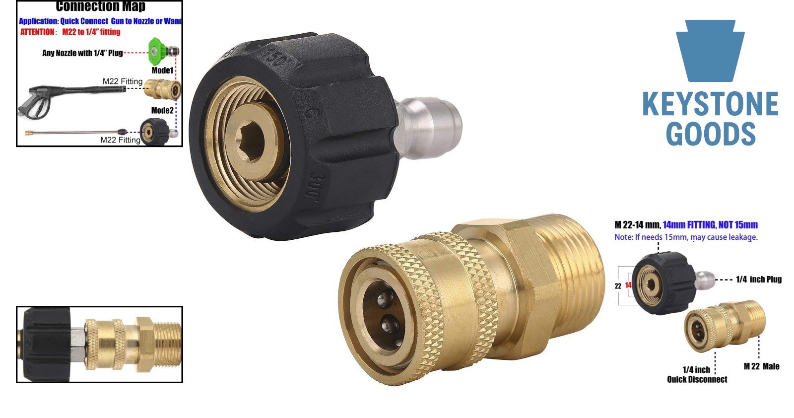 Brass Pressure Washer Adapter Set – M22 14mm to 1/4 Inch Quick Connect for Hi…
