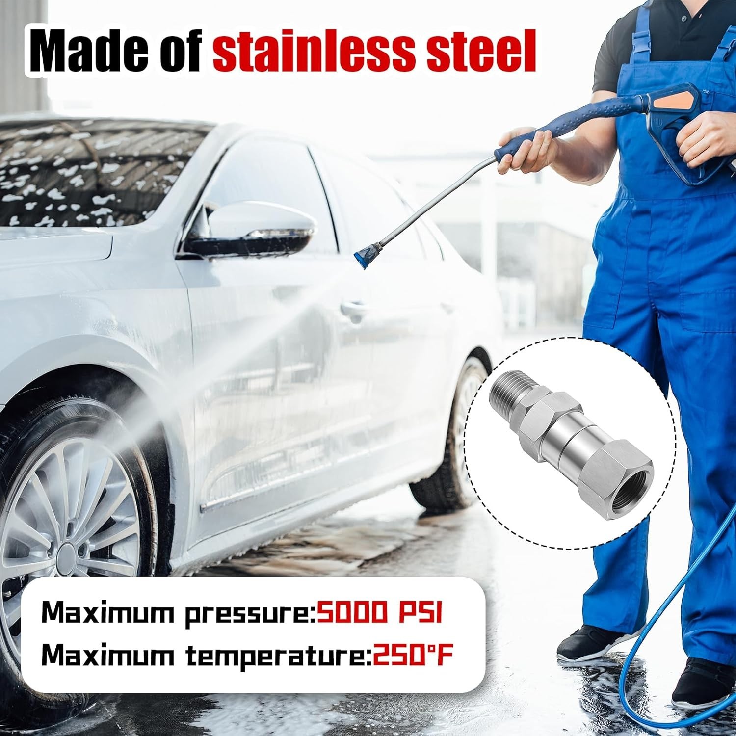 Pressure Washer Swivel, 3/8 Inch NPT Thread Pressure Washer Fittings, Stainle…