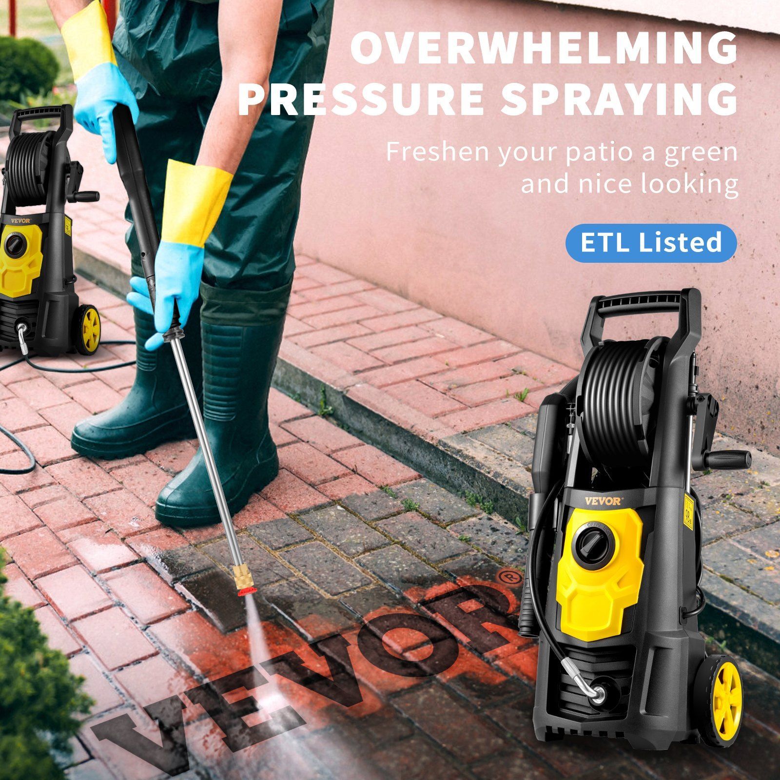 Portable Electric Pressure Washer 2000 PSI Max 1.65 GPM with 30 ft Hose & Reel