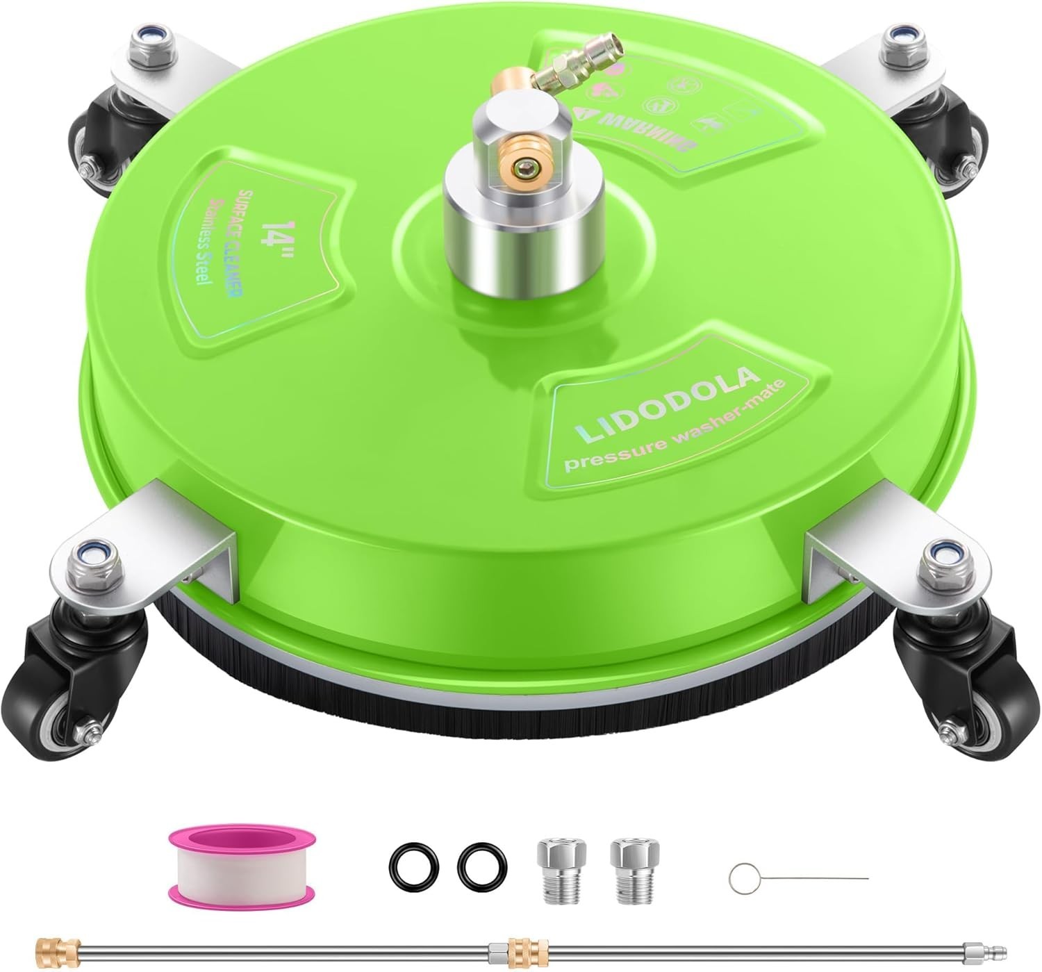 Eco-Friendly 14″ Pressure Washer Surface Cleaner – Green Stainless Steel Design