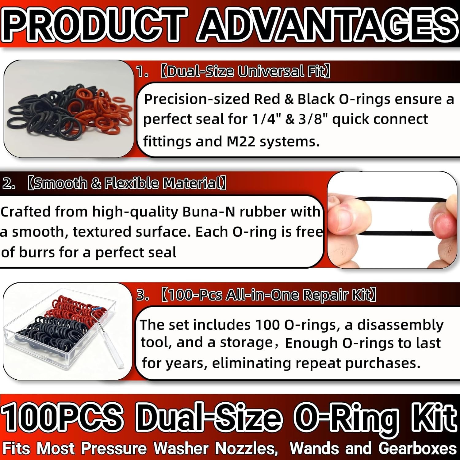 Effortless 100PC O-Ring Assortment for Pressure Washers – NBR Rubber Quality