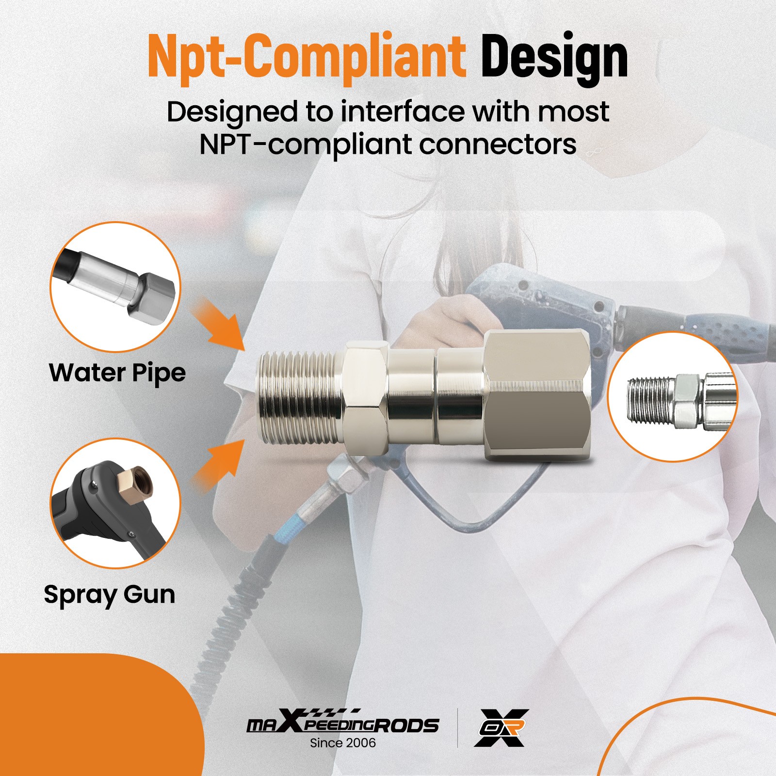 2x 3/8″ NPT 360° Swivel Adapter Stainless Steel for Pressure Washer Hose Gun