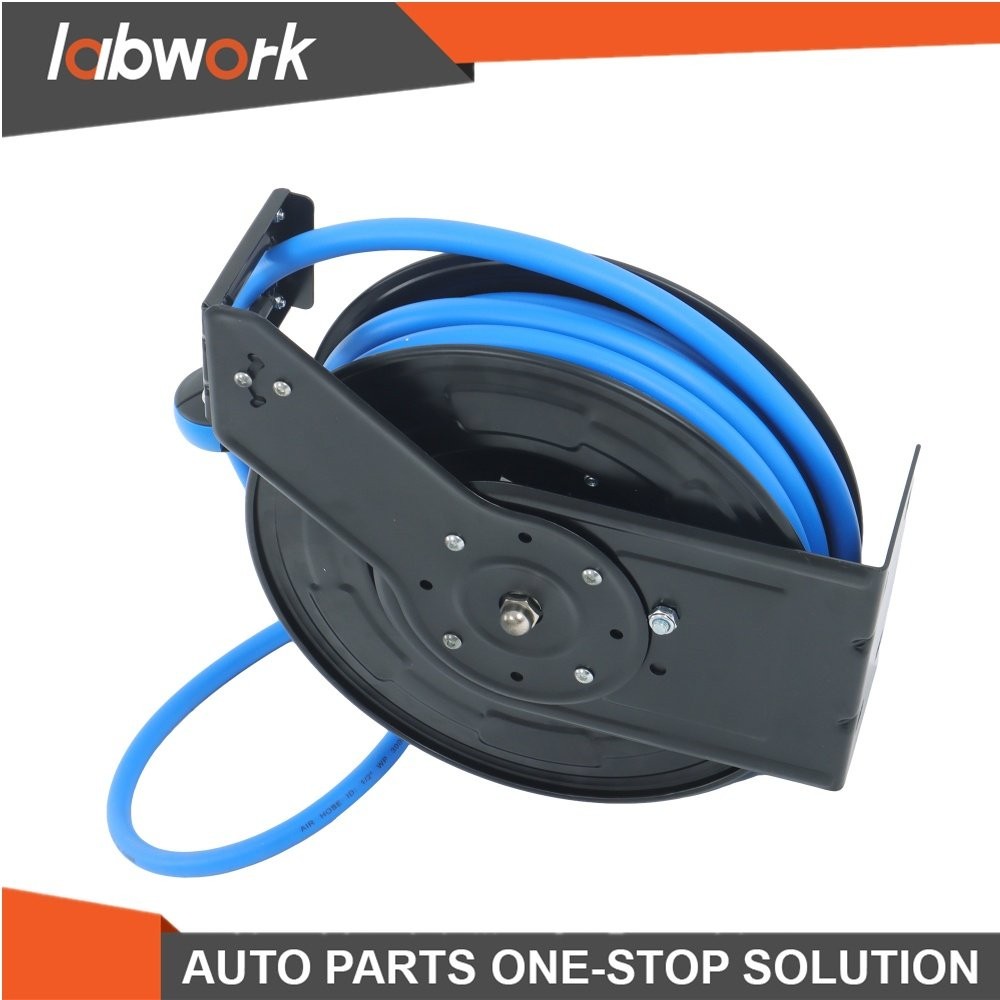 Labwork Double Arm Hose Reel With 1/2” x 50′ Premium Rubber Hose Retractable