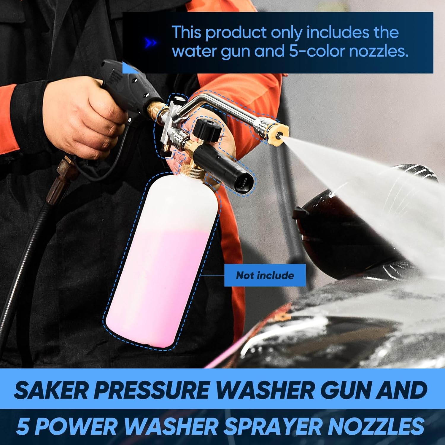 Saker High Pressure Washer Gun 5 Quick Connect Color Soap Spray Nozzle Metal