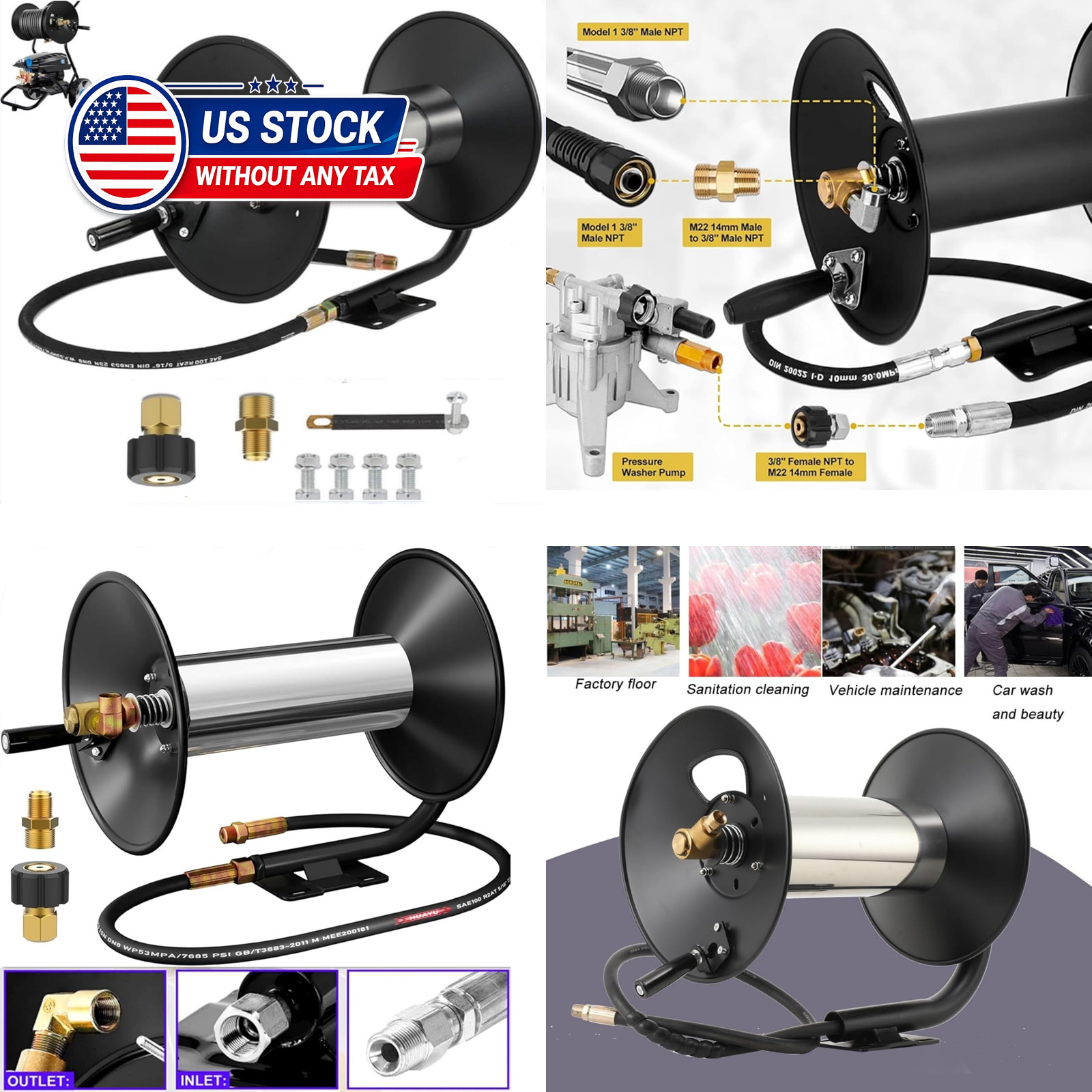 100FT Pressure Washer Hose Reel, High Pressure Hose Reel with Hand Crank, 3/8