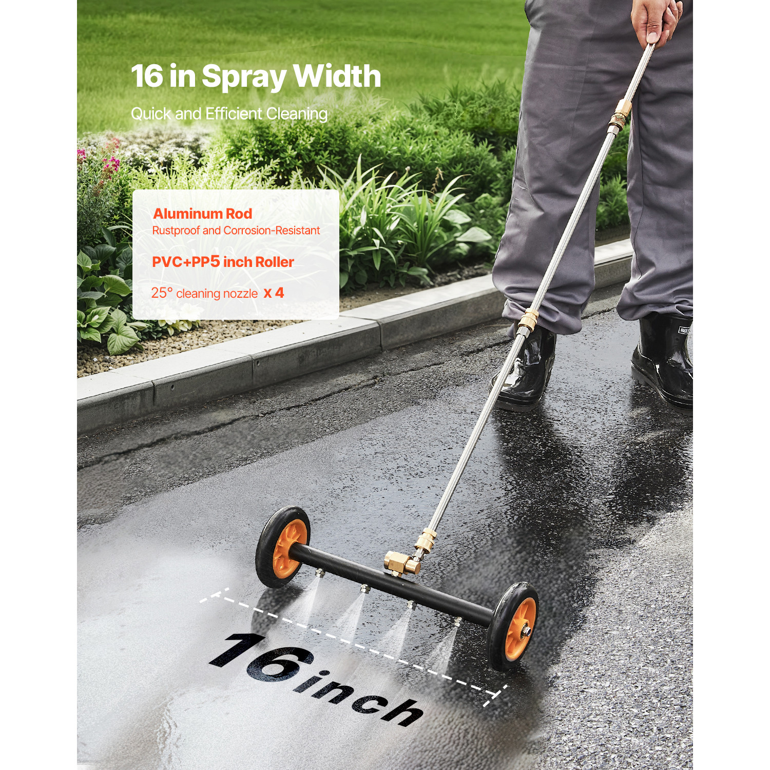 16″ Pressure Washer Undercarriage Cleaner with 2 Wheels 2 Extended Wands