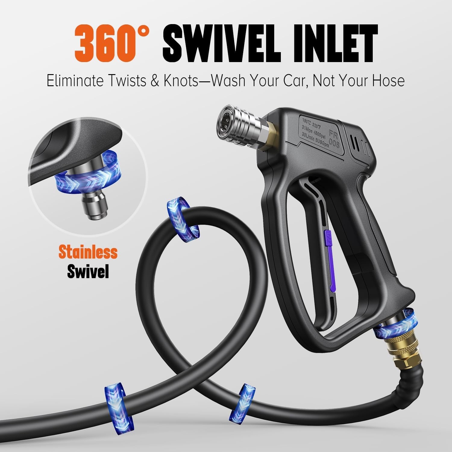 4500 PSI Short Pressure Washer Gun with 3/8″ & M22-14mm Connect, 5 Nozzles