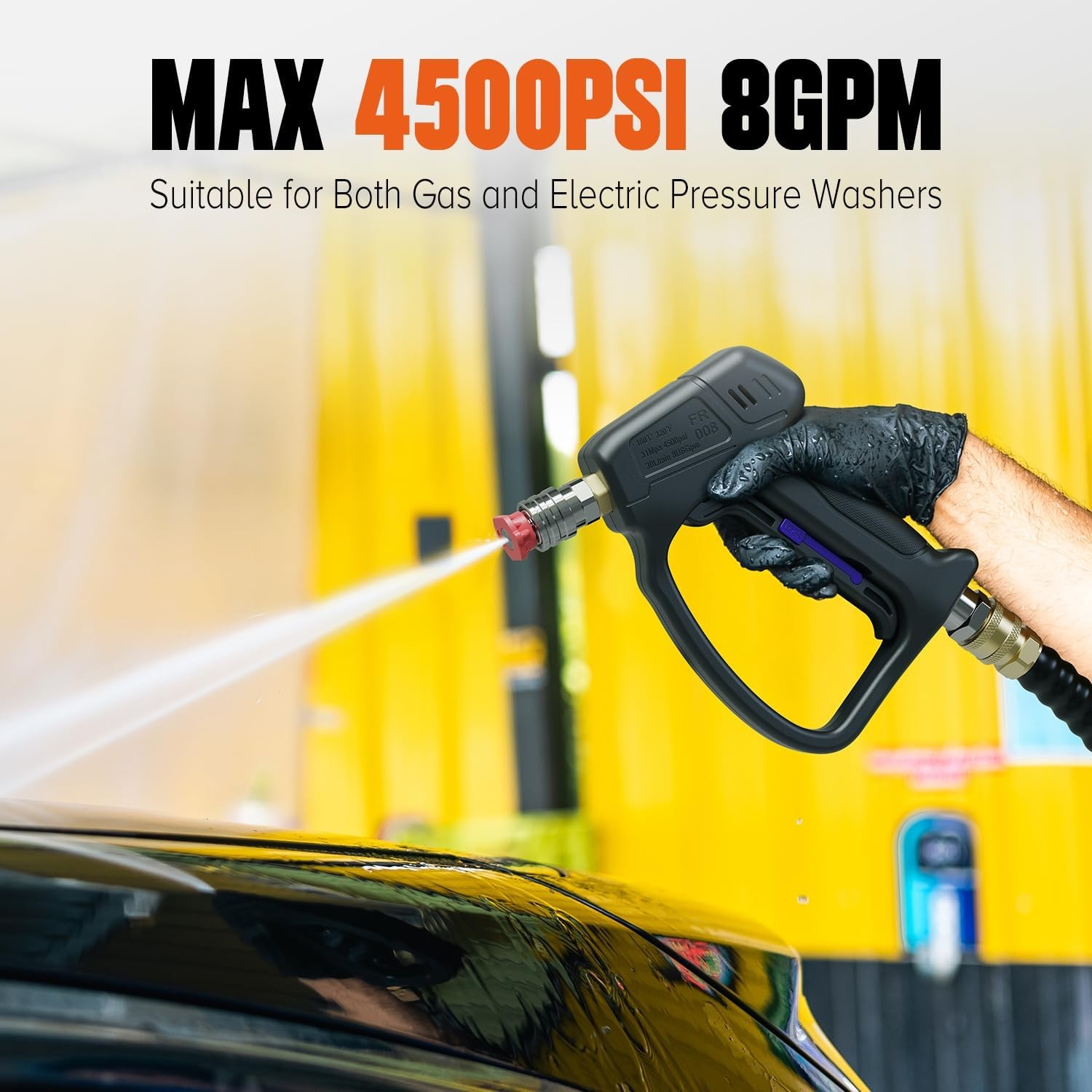 4500 PSI Short Pressure Washer Gun with 3/8″ & M22-14mm Connect, 5 Nozzles