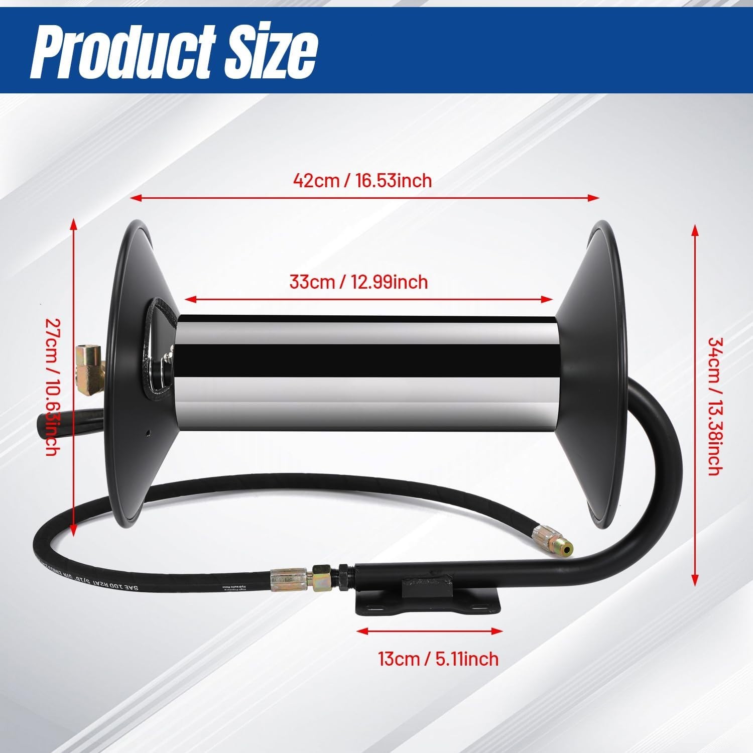 4000 PSI 100FT 3/8″ NPT Heavy-Duty Steel Pressure Washer Hose Reel