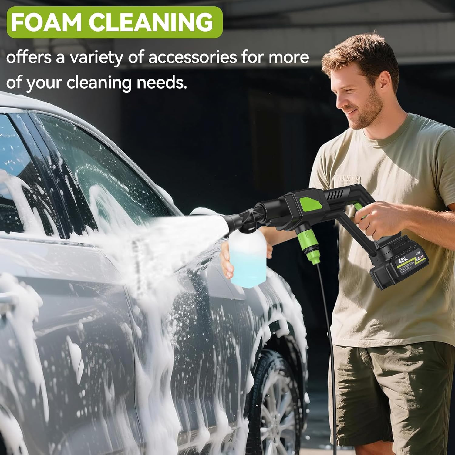Portable Car Washer Accessories,6-In-1 Nozzle,33Ft Hose for Car, Patio, Fence, G
