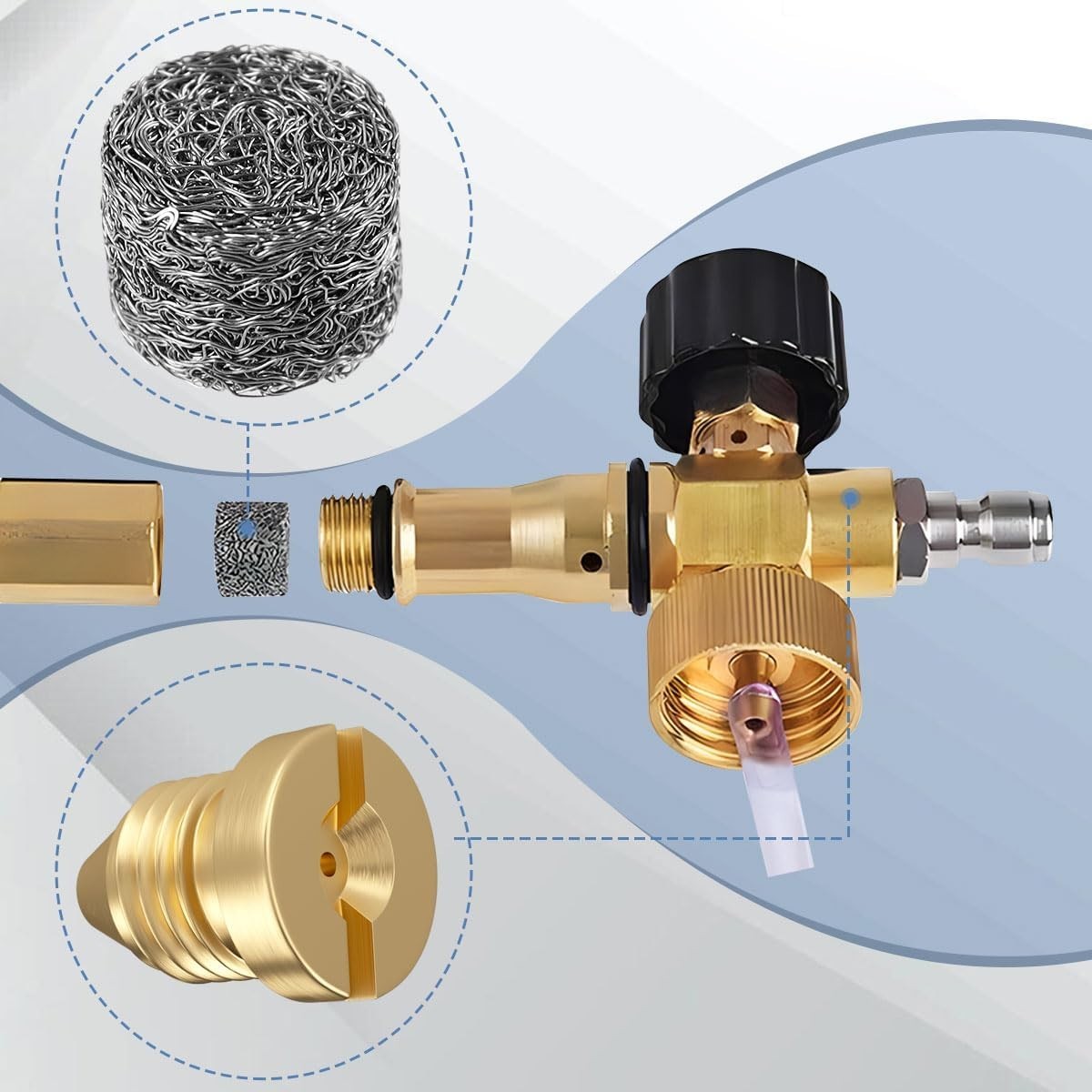 2 Pieces 1.1 mm Orifice Foam Cannon and 2 Pieces Foam Maker, Universal Brass