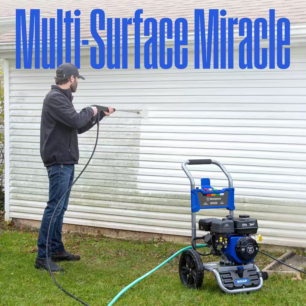 3400 PSI 2.6 GPM Gas Powered Axial Cam Pump Cold Water Pressure Washer with Soap