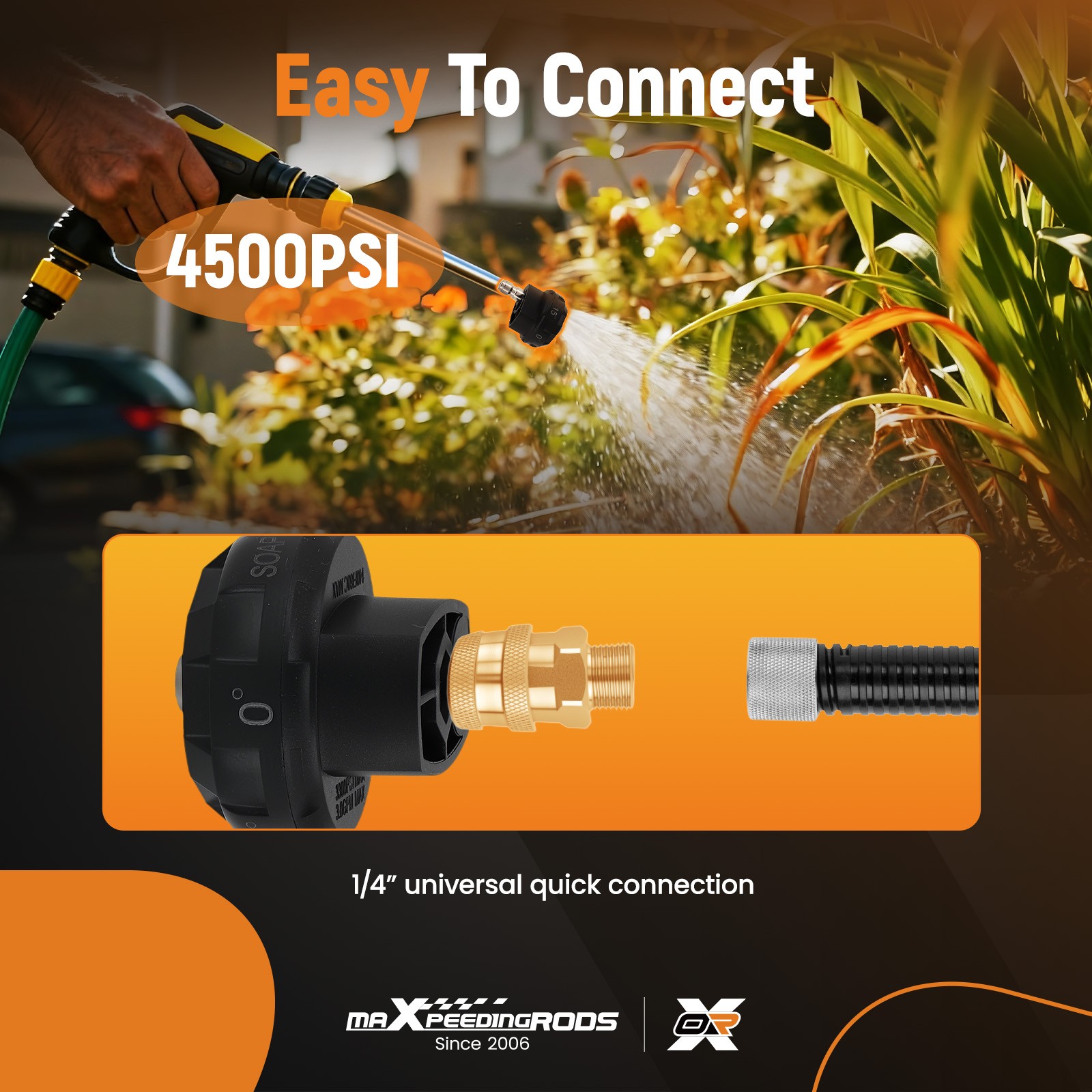 1/4in Quick Connect 6 in 1 Pressure Washer Spray Nozzle 4500 PSI Adjustable